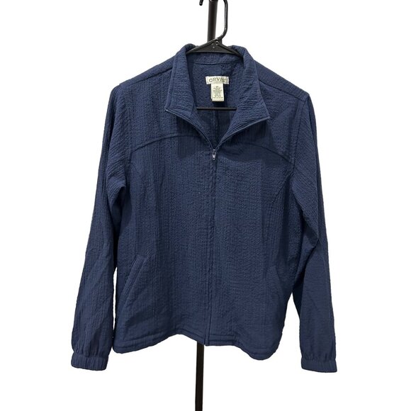 Orvis Navy Textured Full Zip Jacket SZ Small Petite - Picture 1 of 7